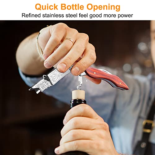 HOOMIL Professional Waiter Corkscrew Wine Opener, 3-in-1 Manual Wine Key with Foil Cutter & Dual Hinge Fulcrum (Rosewood)