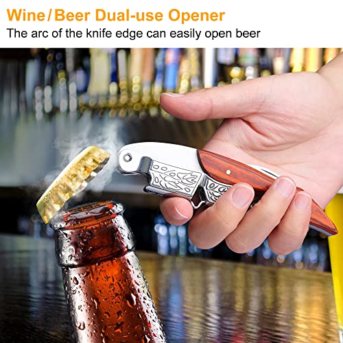 HOOMIL Professional Waiter Corkscrew Wine Opener, 3-in-1 Manual Wine Key with Foil Cutter & Dual Hinge Fulcrum (Rosewood)