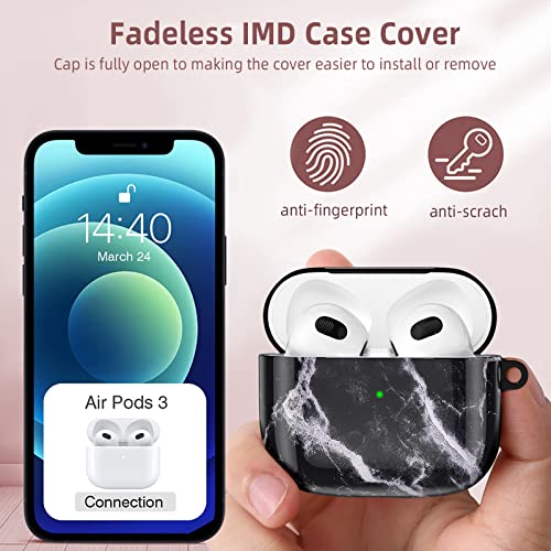 DGege Compatible with AirPods 3rd Generation Case Cover, Cute Print Protective Skin with Keychain Accessories Compatible for Apple Airpods 3 Case 2021 Released for Women/Men Girl/Boy, Black Marble