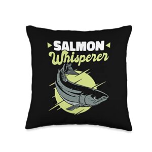 salmon fishing gifts for men & women whisperer king chinook salmon fishing throw pillow, 16x16, multicolor