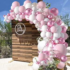 pink white balloons garland arch kit, pastel pink balloons metallic pink confetti rose gold birthday party balloons for baby shower,birthday,bridal,anniversary party,wedding