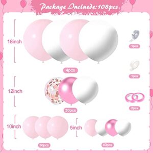 Pink White Balloons Garland Arch Kit, Pastel Pink Balloons Metallic Pink Confetti Rose Gold Birthday Party Balloons for Baby Shower,Birthday,Bridal,Anniversary Party,Wedding