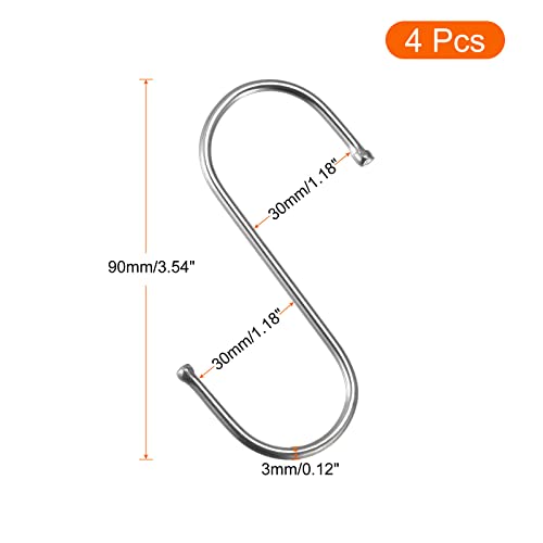 uxcell S Hooks 3.5 inch Stainless Steel Hanger for Hanging Kitchenware, Bathroom Supplies, Apparel, Silver Tone 4Pack