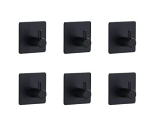 heavy duty adhesive hooks, 6 pcs wall adhesive hooks, stainless steel hooks for home, bathroom, kitchen, office, living room (black)