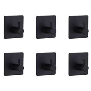 Heavy Duty Adhesive Hooks, 6 Pcs Wall Adhesive Hooks, Stainless Steel Hooks for Home, Bathroom, Kitchen, Office, Living Room (Black)