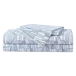 city scene - queen sheets, cotton percale bedding, crisp & cooling home decor (tally navy, queen)