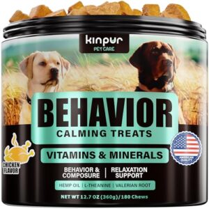 hemp calming chews for dogs with vitamins and minerals - natural dog calming treats with hemp oil - help your dog relax during thunderstorms, separation, car rides - 180 tasty calming dog treats