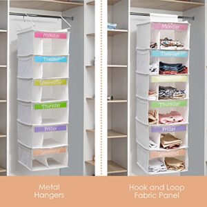 Houseables Kids Closet Organizers and Storage, Weekly Hanging Clothes Organizer, Daily Kid Outfit Organization, 6 Shelf, 39"x12"x12", White, Days of The Week Clothing System, Monday Through Friday