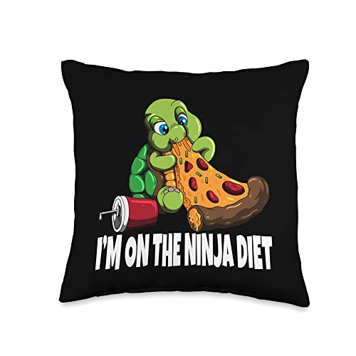 I'm On The Ninja Diet Turtle Fast Food Turtle Eats Pizza I'm On The Ninja Diet Throw Pillow, 16x16, Multicolor