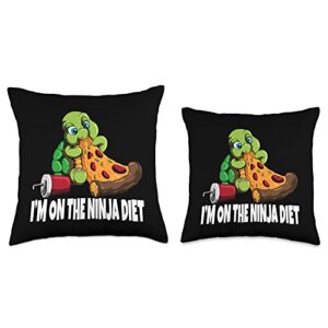 I'm On The Ninja Diet Turtle Fast Food Turtle Eats Pizza I'm On The Ninja Diet Throw Pillow, 16x16, Multicolor