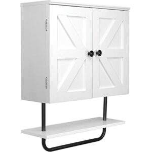 excello global products 22" x 27.5” barndoor bathroom wall cabinet, space saver storage cabinet kitchen medicine cabinet with adjustable shelf and towel bar, white