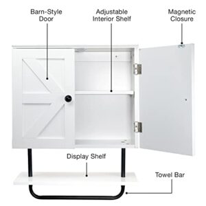 EXCELLO GLOBAL PRODUCTS 22" x 27.5” Barndoor Bathroom Wall Cabinet, Space Saver Storage Cabinet Kitchen Medicine Cabinet with Adjustable Shelf and Towel Bar, White