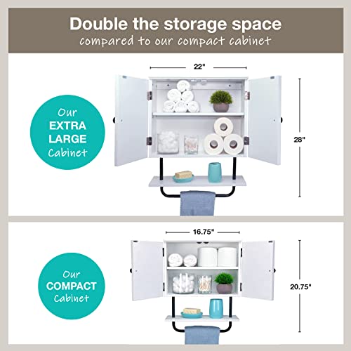 EXCELLO GLOBAL PRODUCTS 22" x 27.5” Barndoor Bathroom Wall Cabinet, Space Saver Storage Cabinet Kitchen Medicine Cabinet with Adjustable Shelf and Towel Bar, White