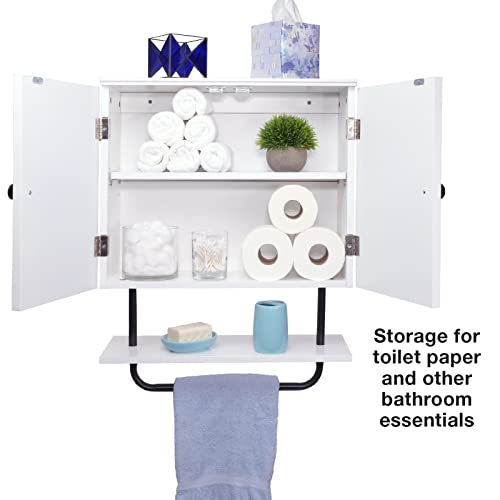 EXCELLO GLOBAL PRODUCTS 22" x 27.5” Barndoor Bathroom Wall Cabinet, Space Saver Storage Cabinet Kitchen Medicine Cabinet with Adjustable Shelf and Towel Bar, White