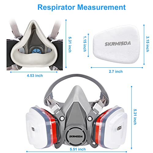 Skrmisda Reusable Respirators, Reusable Half Face Respirator with 10 Active Cotton Respirator Filters Against Painting, Dust, Polishing, Spraying Protective Works