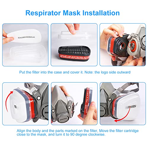 Skrmisda Reusable Respirators, Reusable Half Face Respirator with 10 Active Cotton Respirator Filters Against Painting, Dust, Polishing, Spraying Protective Works