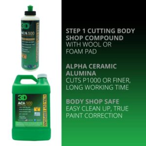 3D ACA 500 X-Tra Cut Compound - 8oz - Step 1 Cutting Body Shop Compound with Wool or Foam Pad - Cuts P1000 or Finer - Easy Clean Up - True Paint Correction - Alpha Ceramic Alumina