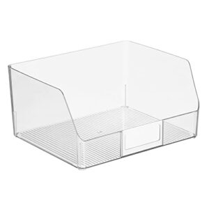 mDesign Wide Plastic Kitchen Food Storage Organizer Bin Basket with Open Front and Built-In Label Holder for Cabinets, Pantry - 12 Inch Width - Clear