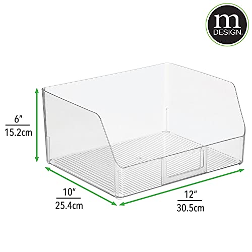 mDesign Wide Plastic Kitchen Food Storage Organizer Bin Basket with Open Front and Built-In Label Holder for Cabinets, Pantry - 12 Inch Width - Clear