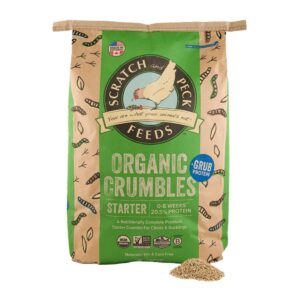 scratch and peck feeds starter crumbles chick feed with grub protein - 25-lbs. - certified organic, non-gmo project verified