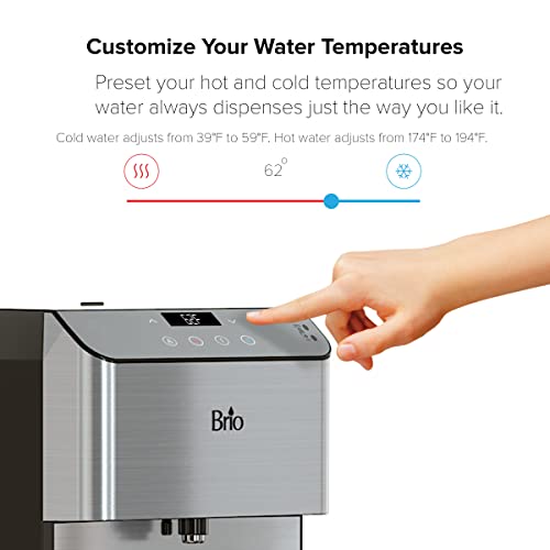 Brio 700 Series Moderna 3-Stage Touch-Less Countertop Bottle-Less POU Tri-Temperature Digital Water Cooler Dispenser