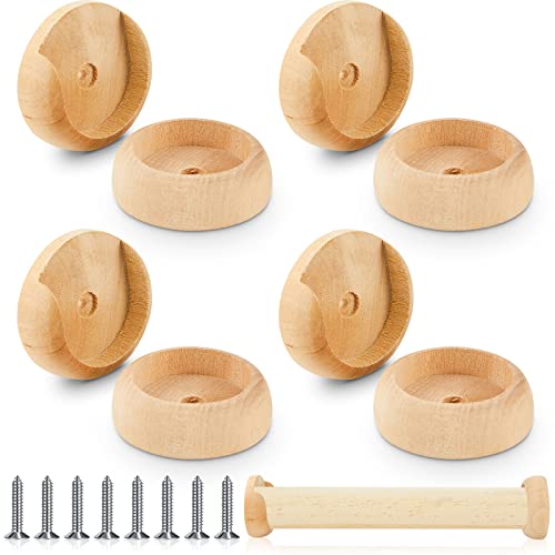 4 Pack Wooden Closet Pole Sockets Closet Pole Holder Closet Rod Holders Closet Pole Socket for Wardrobe Hallway Bathroom Curtain Clothing Store, 1-3/8" Pole