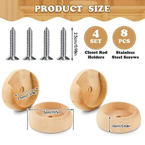 4 Pack Wooden Closet Pole Sockets Closet Pole Holder Closet Rod Holders Closet Pole Socket for Wardrobe Hallway Bathroom Curtain Clothing Store, 1-3/8" Pole