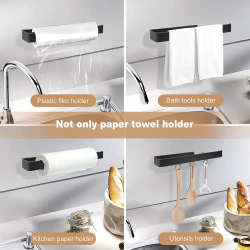 Paper Towel Holder Under Cabinet, Wall Mount Under Counter Paper Towel Holder, Self Adhesive or Drilling, Hanging Paper Towel Rack for Kitchen, Bathroom, RV (Black)