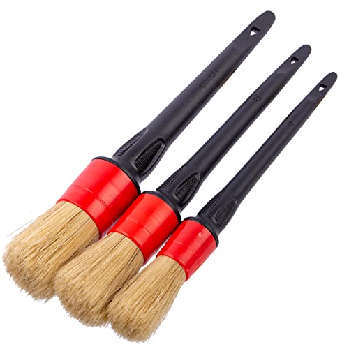 bzczh Detailing Brush Set, Natural Boars Hair Car Detailing Brush Set - 3 Pack, Clean Interior or Exterior, Wheels, Tires, Engine Bay, Leather Seats, Car Detailing Kit, Detailing Brush