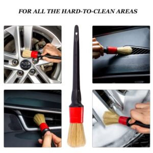 bzczh Detailing Brush Set, Natural Boars Hair Car Detailing Brush Set - 3 Pack, Clean Interior or Exterior, Wheels, Tires, Engine Bay, Leather Seats, Car Detailing Kit, Detailing Brush