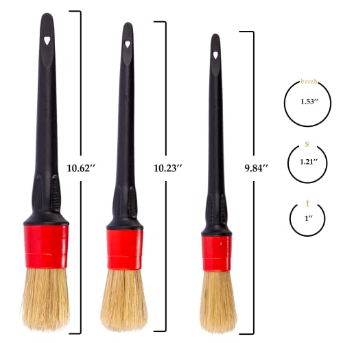 bzczh Detailing Brush Set, Natural Boars Hair Car Detailing Brush Set - 3 Pack, Clean Interior or Exterior, Wheels, Tires, Engine Bay, Leather Seats, Car Detailing Kit, Detailing Brush