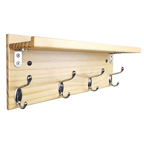 lomejii Wood Wall Coat Rack Wall Mount 4 Hooks with Shelf, Modern Decor Wooden Wall Mounted Shelves,Great Hanger Float and Rail for Hanging in Entryway Hallway Mudroom Farmhouse Living Room