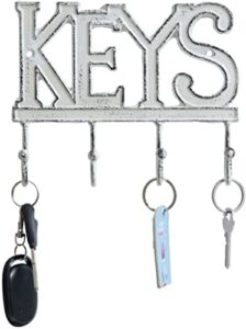 fairycity keys holder for wall metal vintage keys hook-18 * 15cm home decor key hanger decorative with 4 hooks,white