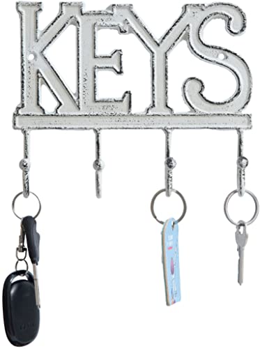 FairyCity Keys Holder for Wall Metal Vintage Keys Hook-18 * 15cm Home Decor Key Hanger Decorative with 4 Hooks,White