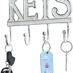 FairyCity Keys Holder for Wall Metal Vintage Keys Hook-18 * 15cm Home Decor Key Hanger Decorative with 4 Hooks,White