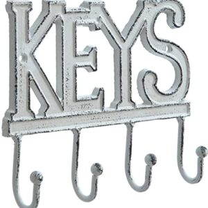 FairyCity Keys Holder for Wall Metal Vintage Keys Hook-18 * 15cm Home Decor Key Hanger Decorative with 4 Hooks,White