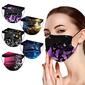Aqestyerly 50PC Disposable Face_Masks for Adult Butterfly Printed Design 3 Ply Breathable Full Protection Light Weight Fashion Women Men (Mix 29, 50pc)