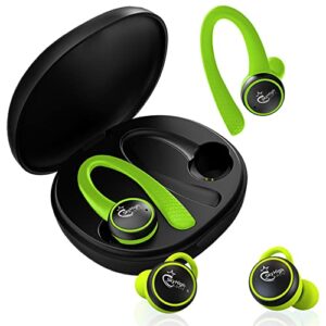 sky high logic true wireless earbuds with charging case - bluetooth 5.0 headphones with ear hook - environment noise canceling, waterproof for fitness, calls sky7 green