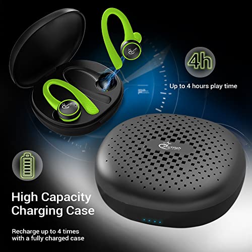 Sky High Logic True Wireless Earbuds with Charging Case - Bluetooth 5.0 Headphones with Ear Hook - Environment Noise Canceling, Waterproof for Fitness, Calls Sky7 Green