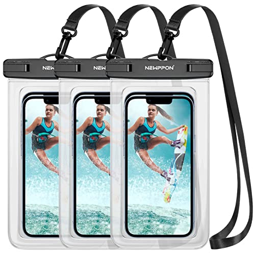 newppon Clear Waterproof Phone Pouch :3 Pack Universal Case Bag Holder for Android Samsung Galaxy S23 S21+ Ultra 5G S21 S20 FE S10 S10E C10 S9 Note 20 10 Edge Plus A72 A52 A03 Core M32 M22 for Beach