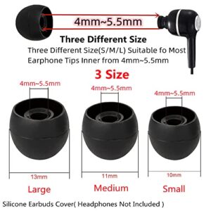 Earbud Tips 9 Pairs Replacement Earbud Tips Earbuds Replacement Tips Headphone Earbud Tips Fit For Inner Hole From 4mm-5.5mm Earphones Earbud Replacement Tips Ear Bud Replacement Pieces Silicone Black