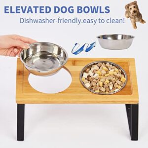 Elevated Cat Bowls, Tilted cat Food Bowls, 15°Tilted Raised Cat Food and Water Bowls, Customized Height Wall Mounted Elevated Pet Feeder，Bamboo Elevated Pet Feed Bowl Food for Cats and Puppy