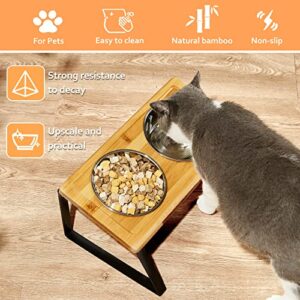 Elevated Cat Bowls, Tilted cat Food Bowls, 15°Tilted Raised Cat Food and Water Bowls, Customized Height Wall Mounted Elevated Pet Feeder，Bamboo Elevated Pet Feed Bowl Food for Cats and Puppy