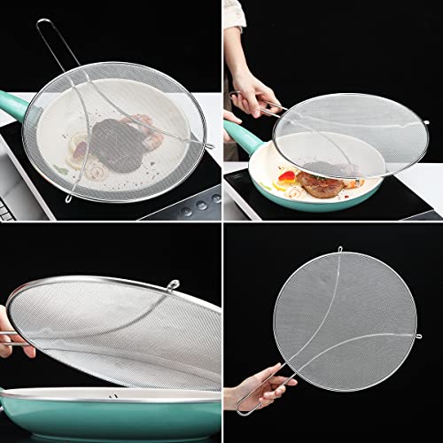 Evanda 12" Splatter Screen for Cooking, Stainless Steel Fine Mesh for Frying Pan, Grease Guard for Pan to Stop Hot Oil Splatter, Protect the Skin From Burns, Safe Cooking Lid