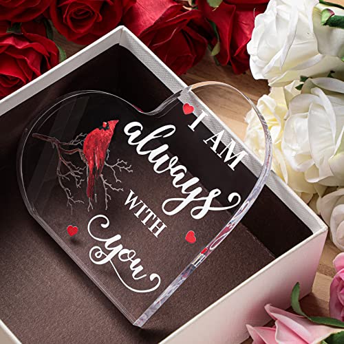 Sympathy Gift Red Cardinal Gifts Decor Bereavement Gift Crystal Acrylic Heart Memorial Gift Condolence Gift for Loss of Loved One Table Centerpieces Remembrance Decor (I Am,5.95 x 6 x 0.6 Inches)