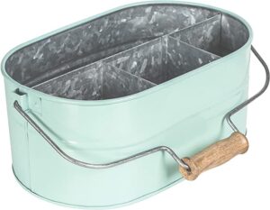 goroly home large utensil holder for kitchen countertop, dinner table, rustic farmhouse caddy for décor, metal galvanized utensils, spatula, spoons, knives, forks organizer - aqua