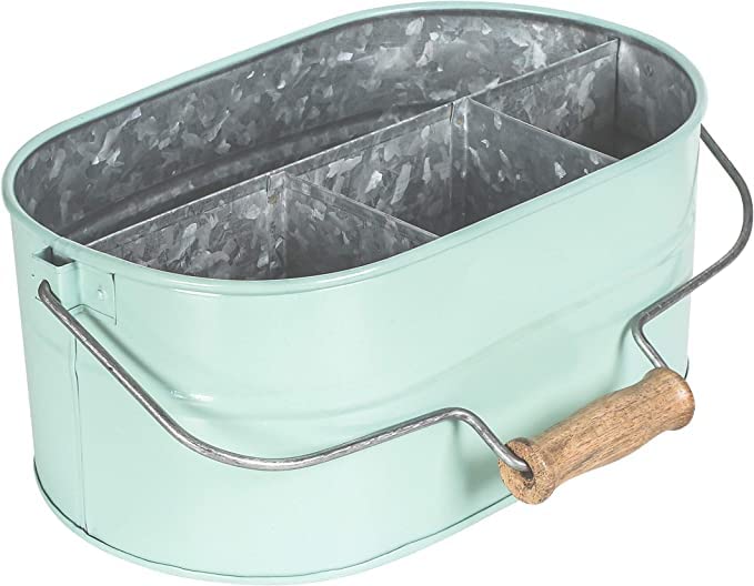 Goroly Home Large Utensil Holder For Kitchen Countertop, Dinner Table, Rustic Farmhouse Caddy For Décor, Metal Galvanized Utensils, Spatula, Spoons, Knives, Forks Organizer - Aqua