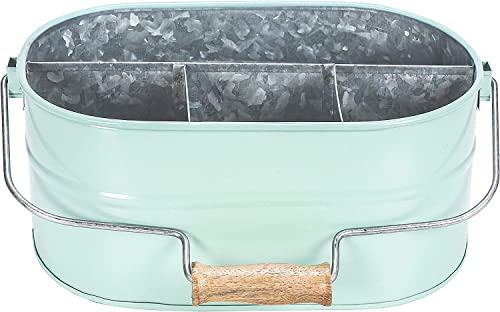 Goroly Home Large Utensil Holder For Kitchen Countertop, Dinner Table, Rustic Farmhouse Caddy For Décor, Metal Galvanized Utensils, Spatula, Spoons, Knives, Forks Organizer - Aqua