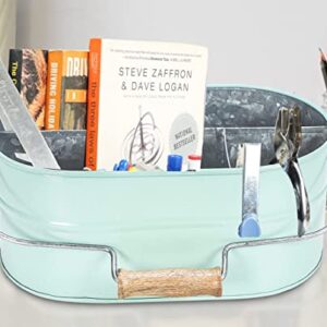 Goroly Home Large Utensil Holder For Kitchen Countertop, Dinner Table, Rustic Farmhouse Caddy For Décor, Metal Galvanized Utensils, Spatula, Spoons, Knives, Forks Organizer - Aqua