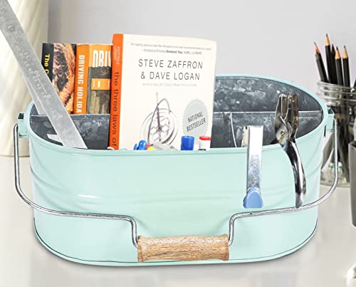 Goroly Home Large Utensil Holder For Kitchen Countertop, Dinner Table, Rustic Farmhouse Caddy For Décor, Metal Galvanized Utensils, Spatula, Spoons, Knives, Forks Organizer - Aqua